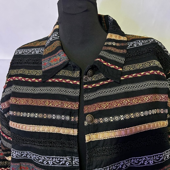 Tantrums Vintage Brocade Striped Button Front Multi Coloured Utility Jacket Sz L - Picture 3 of 8